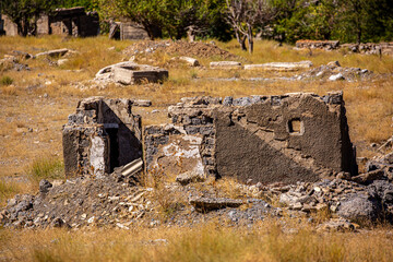 Destroyed and abandoned buildings of the city. Apocalypse, Dead city, ruins, evacuation.