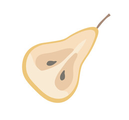 Breakfast pear slice concept. Juicy natural and organic product. Useful fruit with vitamins. Proper nutrition and vegetarian diet. Cartoon flat vector illustration isolated on white background
