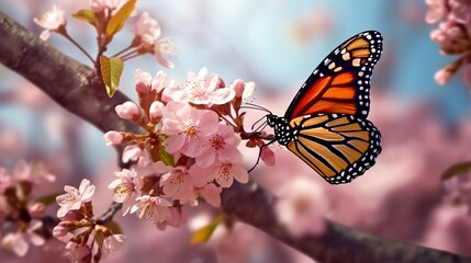 Plakat Monarch Butterfly, Sakura Tree, Generative AI, Illustration