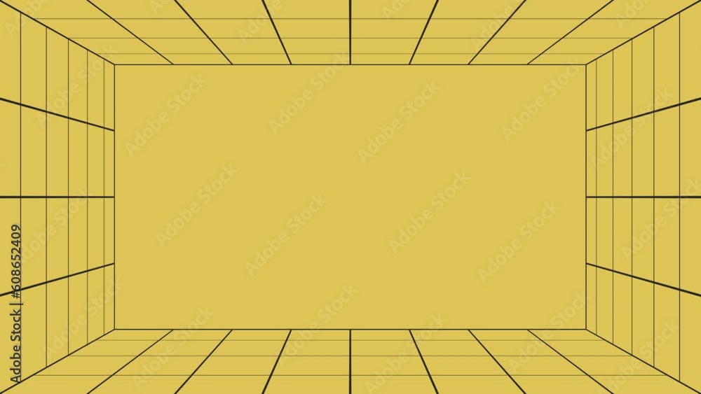 Poster simple flat animated black and yellow grid lines stage frame. seamless loop abstract motion backgrou