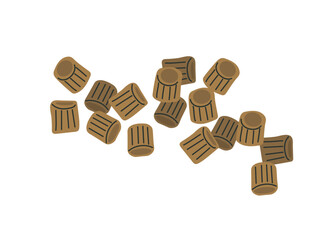 Brown pasta type concept. Flour products and tasty eating. Traditional Italian cuisine. Ingredient for making pasta. Cartoon flat vector illustration isolated on white background