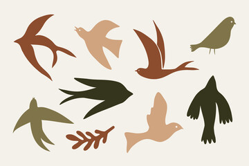 Abstract birds organic shapes. Contemporary simple natural print modern aesthetics Matisse inspired. Vector minimal set