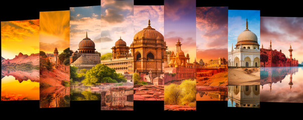 Enchanting blend of India's varied landscapes, structures, and culture with bright colors and impressive lights in a striking composition, ideal for tourism motivation. Generative AI