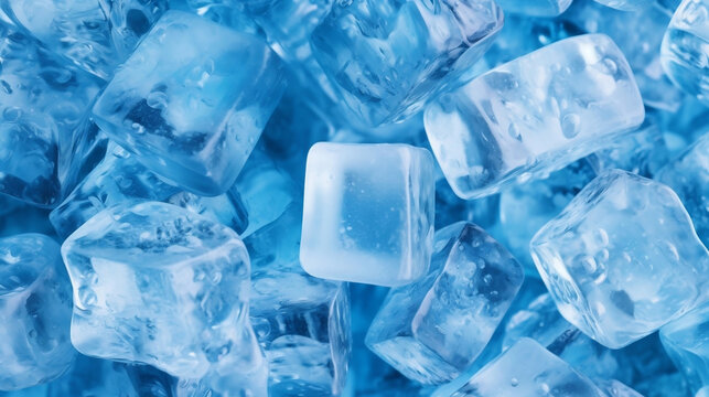 pile of ice cubes closeup background AI generated