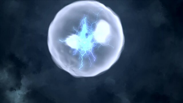 Ball lightning. Ball lightning on background of stormy sky. Electric discharge and ball lightning. 
