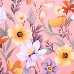 Fototapeta na wymiar seamless background with pink flowers, pattern