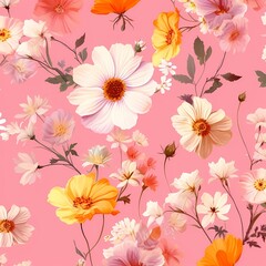 seamless background with pink flowers, pattern