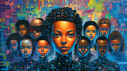 Painting of fantastic human concept, future world, World population day