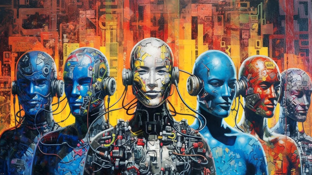 Painting of fantastic human concept, future world, World population day