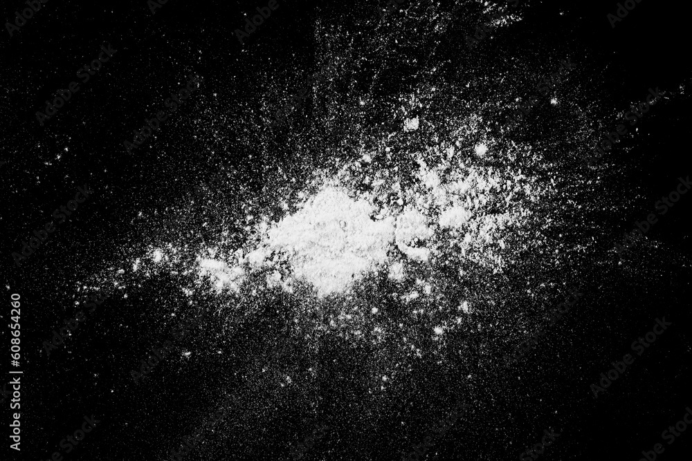 Aufkleber explosion with powder particles. Abstract white particle
