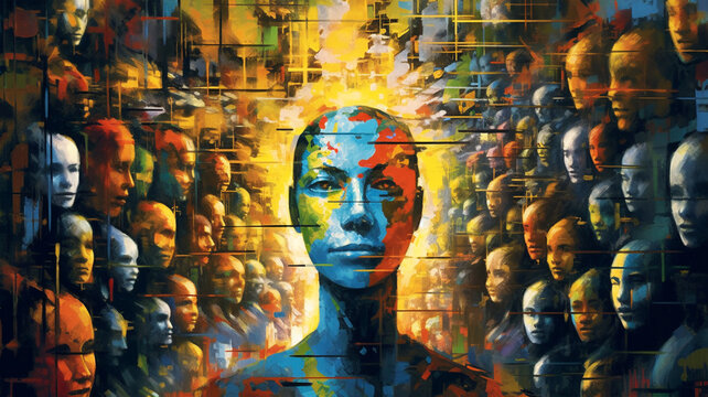 Painting of fantastic human concept, future world, World population day