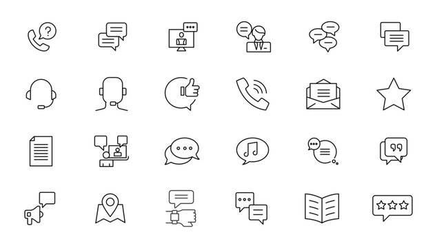 Customer Service and Support - Outline Icon Collection. Thin Line Set contains such Icons as Online Help, Helpdesk, Quick Response, Feedback and more. Simple web icons set