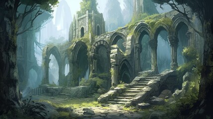 Naklejka premium Old Ruins Game Art Wallpaper Background