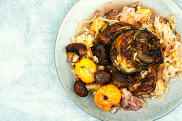 Smoked pork ham hock on the plate.