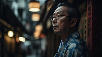 Elderly Japanese Gentleman Striking a Pose for Street Photography Generative AI Photo
