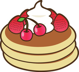 いちごとさくらんぼが乗ったパンケーキ