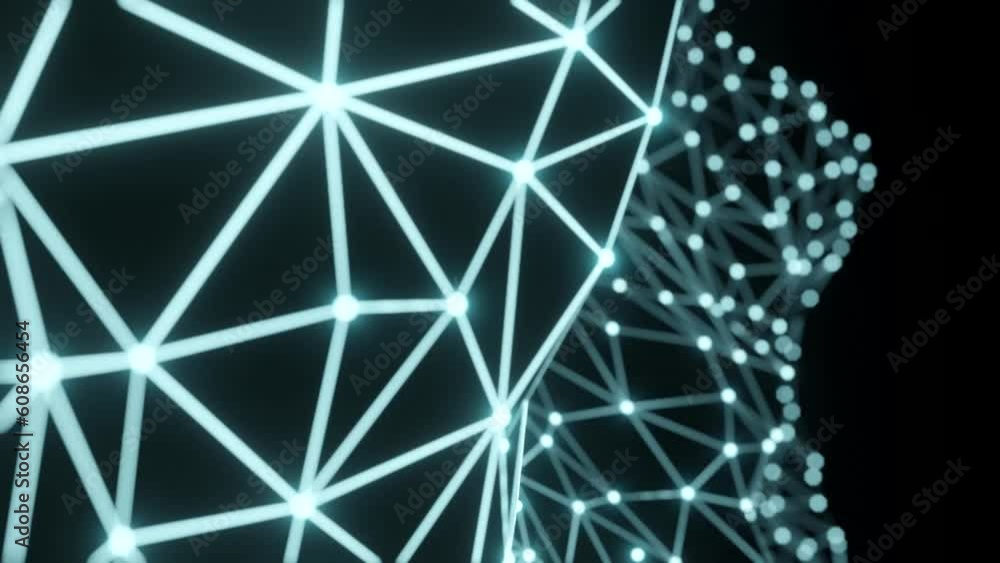 Poster 3d rendering of abstract dark neon geometric background. Loop animation.