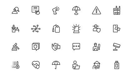 Security line icons set. Cyber lock, unlock, password. Guard, shield, home security system icons. Eye access, electronic check, firewall. Internet protection, laptop password.Outline icon.