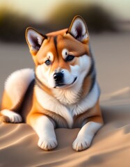 Beach Adventure with an Adorable Shiba Puppy, Capturing Playful Moments in the Sun