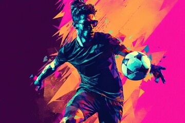 Naklejka na ściany i meble Soccer Player with Sunglasses Controlling Soccer Ball on Field | Vector Art, Vivid Colors, Sharp Focus, Generative AI