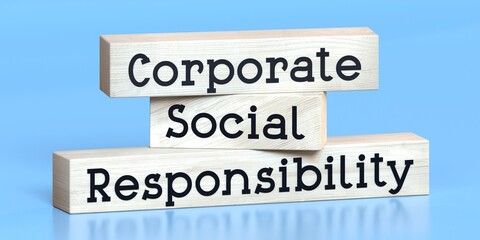 Corporate social responsibility - words on wooden blocks - 3D illustration