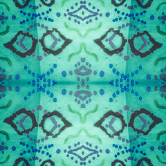 Ikat Designs. Mint Drawn Geometry Pattern. Lime