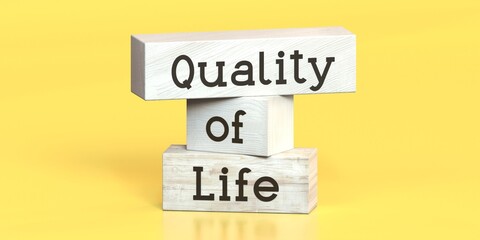 Quality of life - words on wooden blocks - 3D illustration
