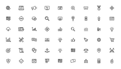 Search Engine Optimization and web development. Thin line web icon collection