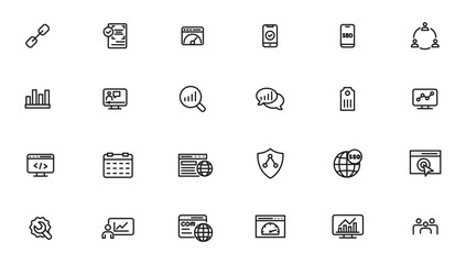 Search Engine Optimization and web development. Thin line web icon collection