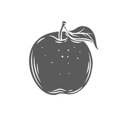 Whole apple glyph icon vector illustration. Silhouette of single ripe fruit with leaf from summer farm garden tree, healthy fresh juicy apple to taste and eat, vitamin snack and food ingredient