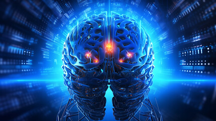 Neon-Blue Interface of Digital Brain