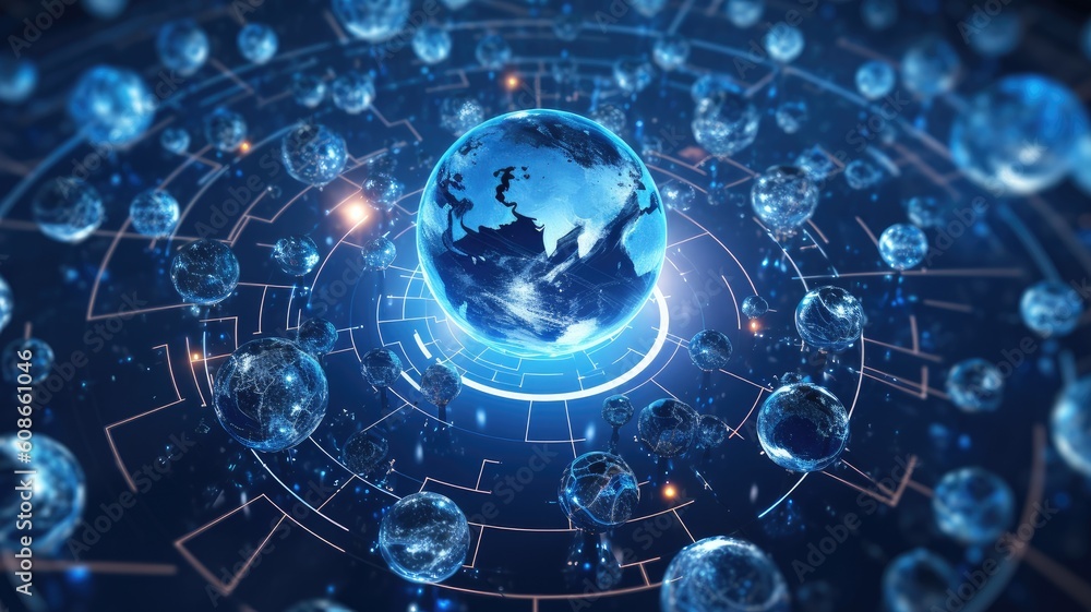 Aufkleber globe in center of network information connection , generative ai
