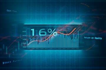 Bar graph moving up. Positive bar chart in blue, rising line in orange. Business, financial figures, revenue, cash flow, analyzing, growth, stock market and exchange. Abstract financial concept.