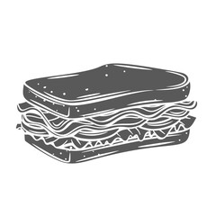 BLT sandwich glyph icon vector illustration. Stamp of bread slices filled with bacon, lettuce salad and tomato ingredients, traditional American fastfood sandwich for breakfast, lunch or dinner