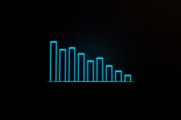 Bar graph moving down. Negative bar chart in blue. Business, financial figures, revenue, analyzing, growth, infographic, falling cash flow, financial report.
