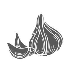 Garlic bulb and cloves glyph icon vector illustration. Stamp of aromatic spice and condiment, fresh summer vegetable and food ingredient for cooking, organic garlic harvest of agriculture garden