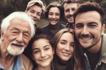 Obraz premium Portrait of happy caucasian family embracing, created using generative ai technology