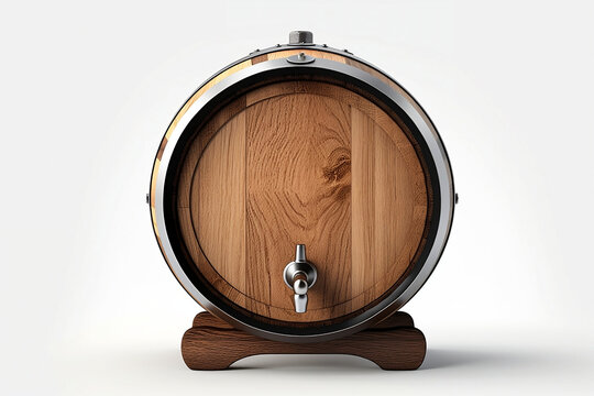 Wooden whiskey barrel on a white background. Generative AI