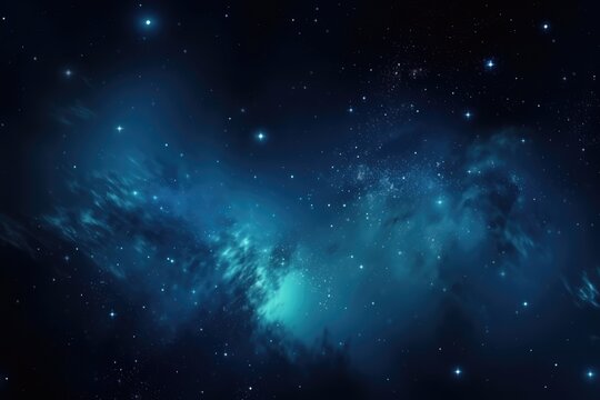 Stars and clouds on night dark blue sky, created using generative ai technology