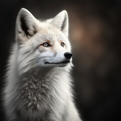 Close up of cute white fox in nature, created using generative ai technology