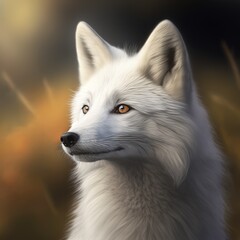 Close up of cute white fox in snow in forest, created using generative ai technology