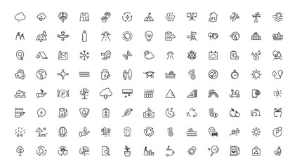 Fototapeta na wymiar Environment and nature linear icons collection.simple outline icons collection, Pixel Perfect icons, Simple vector illustration