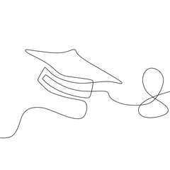continuous line drawing of bachelor cap