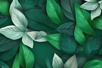 Close up of multiple green leaves background, created using generative ai technology