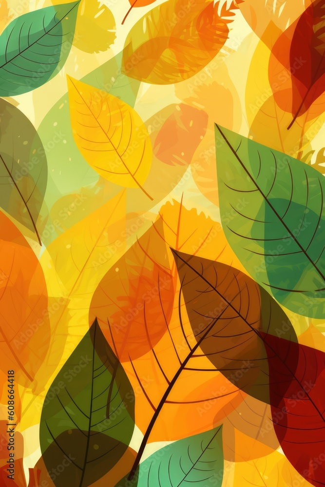 Wall mural close up of multi coloured autumn leaves background, created using generative ai technology