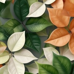 Close up of multi coloured leaves background, created using generative ai technology