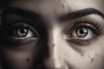 Fototapeta premium Close up of woman's eyes in black and white, created using generative ai technology