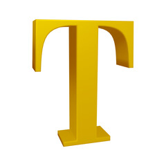 Golden alphabet letter t in 3d rendering for education concept