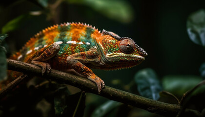 Fototapeta premium A cute gecko perching on a branch in the forest generated by AI