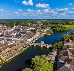 Fototapeta na wymiar An aerial view towards the River Great Ouse and town of St Ives, Cambridgeshire in summertime